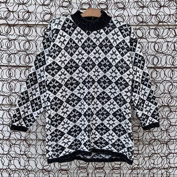 Vintage American Pride black-and-white star argyle diamond print sweater - Picture 1 of 5
